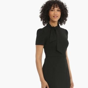 Maggy London Black Tie-Neck Midi Sheath Dress